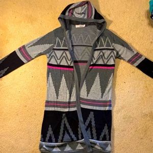 Derek Heart, Size Small, Hooded Pink Grey Cardigan